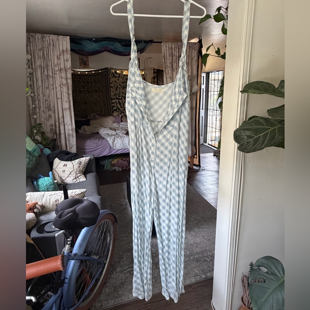 Urban Outfitters Light Blue Gingham Button-Front Jumpsuit